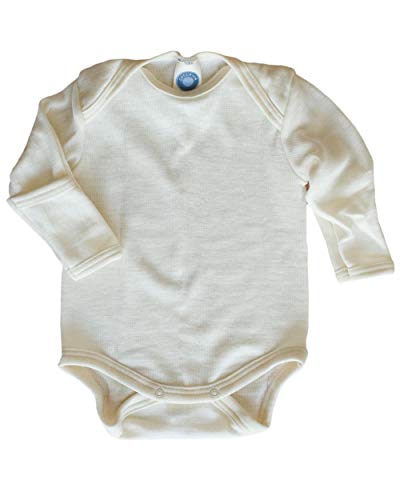Body bébé avec protection anti-rayures en laine et soie beige Cosilana 1 mois