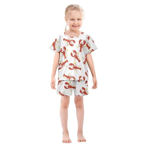 VIGTRO Summer Pajamas Set Short Sleeve Cotton Sleepwear Short Sets Cute Lobster Printed, Soft 2 Piece Short Pjs Set Size 8Y3