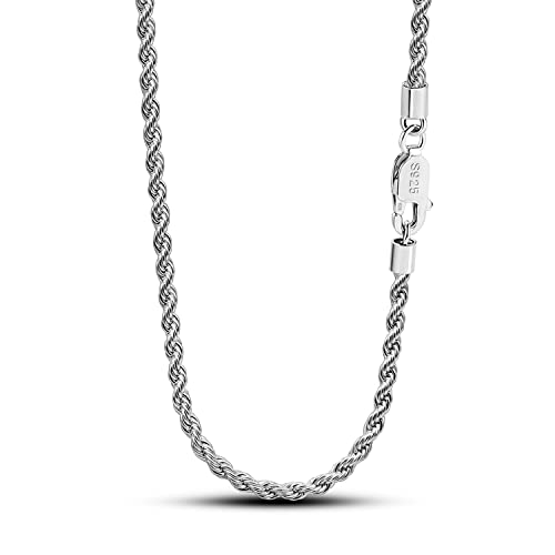 Men 925 Sterling Silver 3mm Twist Rope Chain Necklace Women Diamond Cut Clasp Rope Box Chain 16 