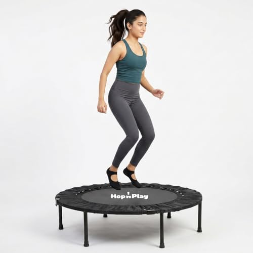Image of Hop N Play Imported Folding Trampoline Jumping Trainer for Adults and Kids, Rebounder Trampoline with Metal Springs and Padding for Indoor and Outdoor 48 Inch Size (Black)