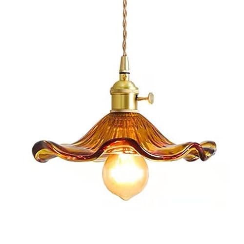 Lámpara colgante de techo vintage E27 con pantalla de cristal ámbar para comedor