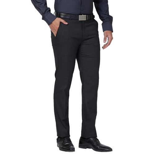 Image of Raymond Men Slim Fit Checks Pattern Poly Viscose Blend Pleatless Formal Trouser