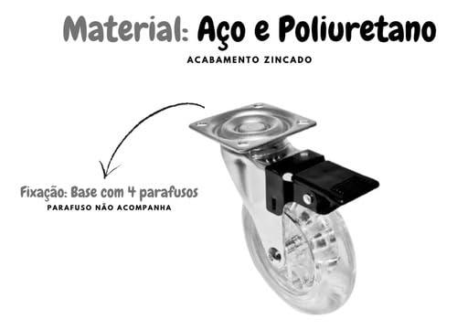 Kit 4 Rodinhas Rodízio Gel Giratórias 75mm para Armários e Móveis Mdf Duas com Trava e Duas Sem