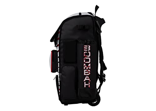 Boombah Superpack Hybrid Rolling Bat Bag - Homerun Baseball Bat Pack White/Black/Red - Wheeled & Backpack Version