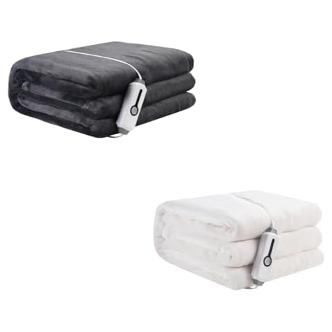 LaffyLo Electric Heated Blanket Full Size 72" x 84" Breathable Warm Flannel Fabric Blankets Dark Grey & White Cover
