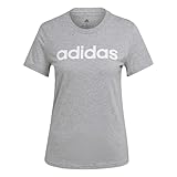 Schmal geschnitten adidas Damen T-Shirt (Short Sleeve) W Lin T, Medium Grey Heather/White, HL2053, XL