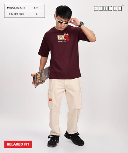 Image of SHODOX Bio-Washed Anti Bacterial 100% Pure Cotton Men's Oversized Aesthetic Premium Printed T-Shirt | Cozy Soft, Less Wrinkles Loose Fit, Drop Shoulder, Korean Baggy Style Tees for Mens