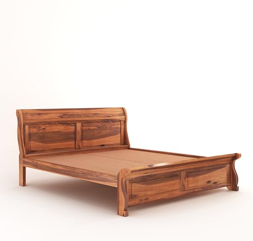 Image of SONA ART & CRAFTS Curve Solid Sheesham Wood King Size Bed Without Storage (78x72) Double Bed King Size Cot for Bedroom (Natural Finish)
