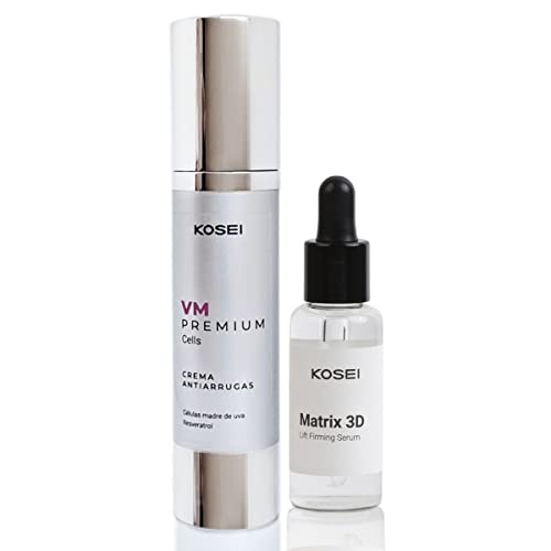 KOSEI - Pack Tratamiento Antiedad - Crema Antiarrugas 50ml + Serum facial Reafirmante 30ml - Crema hidratante facial, serum que estimula la producción de colageno acido hialuronico. Unisex.