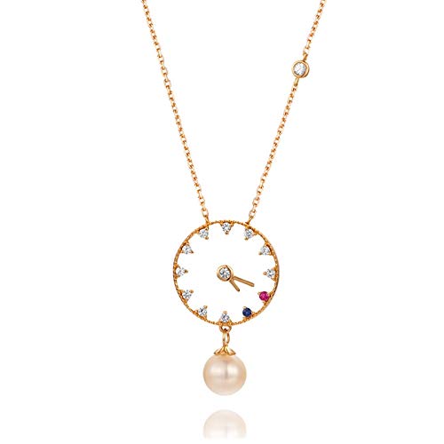 Collier horloge or rose perle et diamant pour look quotidien