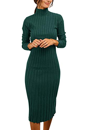 Image of MEROKEETY Women's Ribbed Long Sleeve Sweater Dress High Neck Slim Fit Knitted Midi Dress