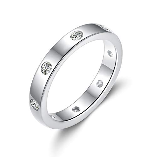 Jewelry Simple Sparkling Wedding Band CZ Rings in 925 Sterling Silver , Love Ring , Ladies Classic Ring , Girlfriend Birthday , Valentine's Day , Wedding Gift (Silver, 7)