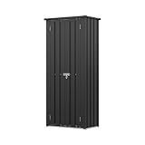 Warmiehomy Metal Garden Shed with 2 Adjustable Shelves, Lockable Outdoor Storage Cabinet, Waterproof Metal Cupboard for Gardening Tools & Equipment, 78x49x173.5 cm, Carbon Black