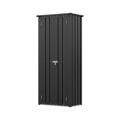 Warmiehomy Metal Garden Shed with 2 Adjustable Shelves, Lockable Outdoor Storage Cabinet, Waterproof Metal Cupboard for Gardening Tools & Equipment, 78x49x173.5 cm, Carbon Black