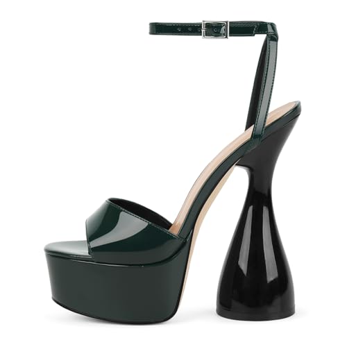 Image of LISHAN Women's Platform Heeled Sandals Slingback Block High Heels