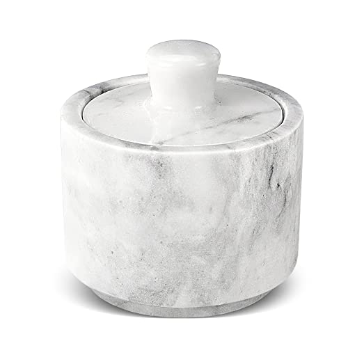 Flexzion Multi-Purpose Marble Container with Lid - Salt, Pepper, Paprika and Powdered Herbs, Marble Box for Jewelry, Watches and Accessories (White)