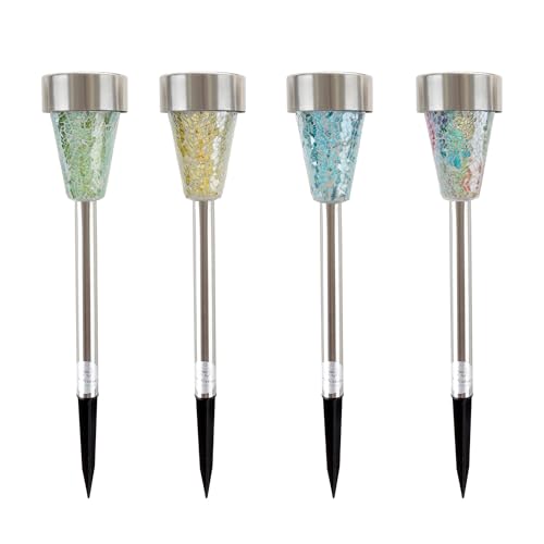 Solar Lights Outdoor Waterproof Garden Lights - 4-Pack LED Outdoor Lights - Mosaic Solar Pathway...