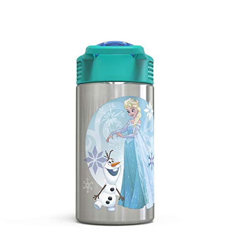 Zak Designs Frozen 15.5oz Stainless Steel Kids Water Bottle with Flip-up Straw Spout - BPA Free Durable Design, Frozen Girl SS