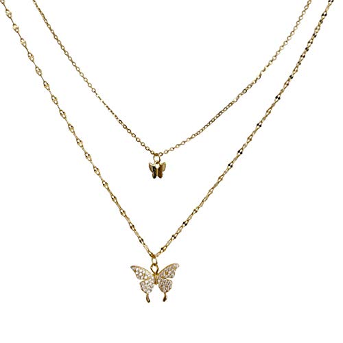 Bijoux collier papillon brillant double couche au fini remarquable