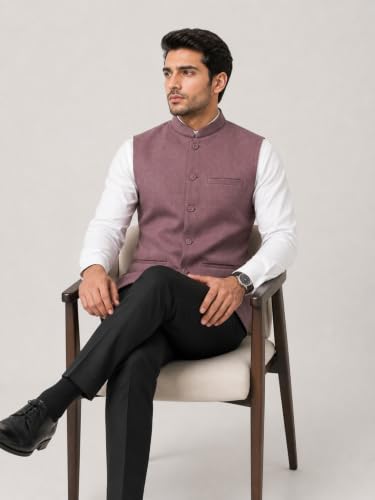 Image of LATEST CHIKAN Men's Nehru Jacket | Mandarin Collar Ethnic Waistcoat | Regular Fit Modi Jacket for Weddings Wear