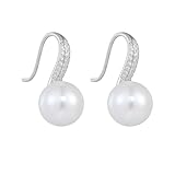 BCughia Pendientes de perlas de 10 mm para mujer, oro de 9/14/18 quilates con moissanita, Oro blanco de 18 quilates, Perla Moissanita