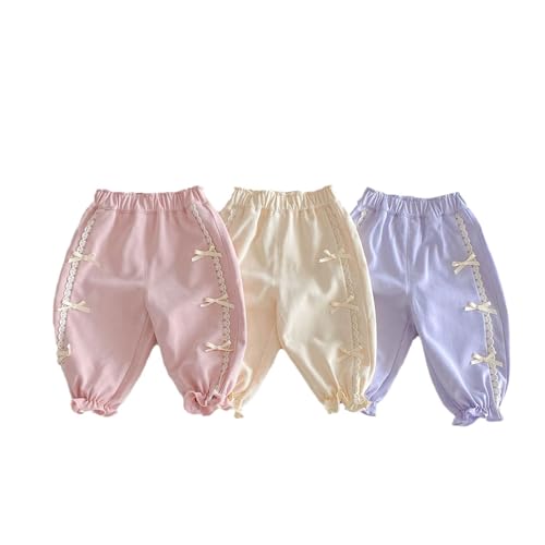 Toddler Baby Girls Baggy Sweatpants Bownot Lace Cotton Cute Ruffle Elastic Waist Pants Solid Loose Casual Trousers