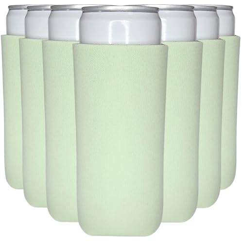 TahoeBay Slim Can Cooler Sleeves (12-Pack) Skinny Tall Cans 12 Oz Bulk Thin Seltzer Fit Sublimation Blanks for Vinyl Plain Blank Foam Beer Bottles Black White Assorted Solid Set (Mint)