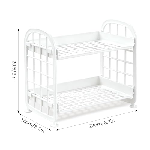 Image of 2 Pcs Desktop Rack Cosmetic Stationery Storage Holder, 2-Tier Multifunctional Plastic Shelf Makeup Organizer for Skincare Office Kitchen Bedroom Bathroom Home (Pink + White)