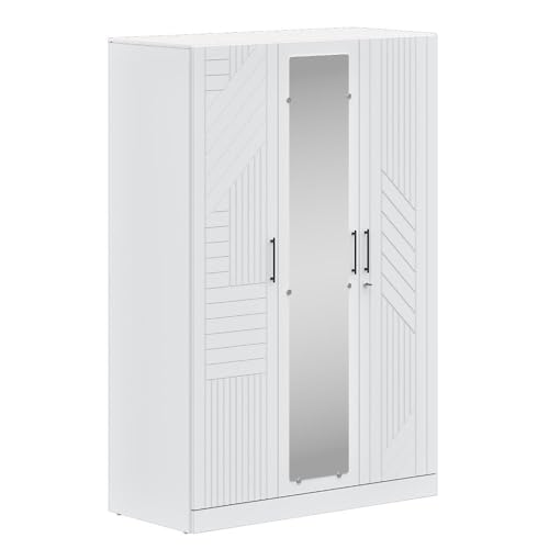 Image of Wakefit Wardrobe for Bedroom | 3 Yr Warranty | Cupboard for Bedroom, Almirah, Wooden Wardrobe, Multi-Shelves Storage with Drawer, Mirror & Hanger, Density:680-750 kg /m, Free Installation(Tyrian- FW)