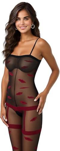 Image of ToBeInStyle Women's Assorted Bodystocking Sheer Opaque or Fishnet Crotchless Lingerie Bodysuit