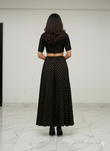 Image of TNQ Full Flared Cotton Palazzo Pants || Gold Print Printed Sharara Garara || Ethnic Or Casual Wear