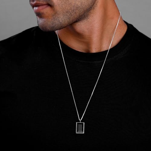 Image of GIVA 925 Silver Black Rhodium Alpha Ego Pendant With Box Chain For Him| Necklace to Gift Women & Girls | With Certificate of Authenticity and 925 Stamp | 6 Months Warranty
