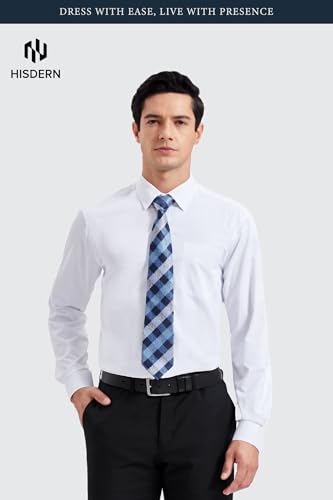 Image of HISDERN Mens Dress Shirt with Tie Pocket Square Set Classic Button Down Shirt Matching Tie Long Sleeve Shirts