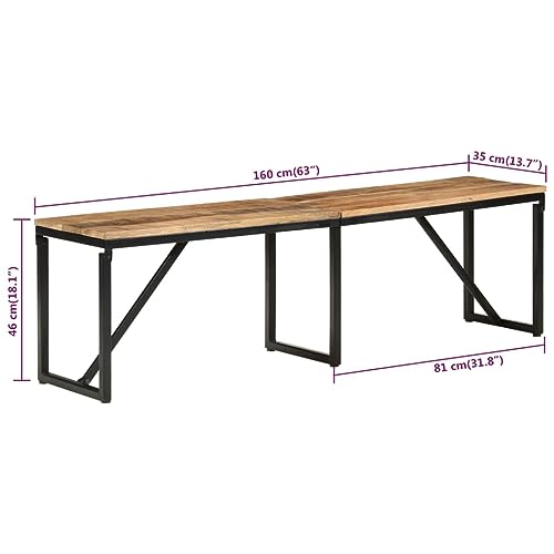 Homgoday Banco de madera, banco de comedor, banco de comedor, banco de cocina, para salón, pasillo, dormitorio, 160 x 35 x 46 cm, madera maciza de mango - imagen 2