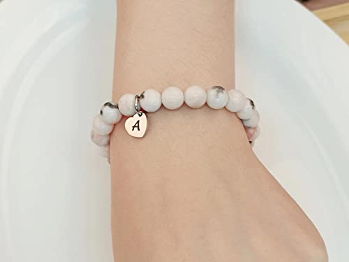 Image of Handmade Alphabet Letters Love Heart Charm Pendant Healing Natural Gemstones 8mm Rose Pink Zebra Jasper Beads Stretched Beaded Bracelet,Anxiety Pain Stress Strain Fear Relief Beading Bracelets,Love Gift for Mother Grandmother Daughter Wife . (Z)