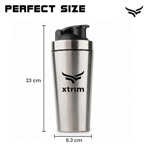 Image of Xtrim Stainless Steel Protein Shaker Bottle 750ml, 100% Leakproof Gym Shaker, Steel Tumbler with Measurement Markings, Pre & Post Workout Sipper, BPA-Free, Durable & Dishwasher Safe, Rust-Proof