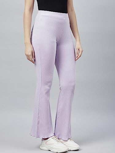 Image of BLINKIN Women's Stretch Fit Mid Rise Ribbed Stretchable Flared Pants | Boot Cut Bell Bottom Pants - Ideal for Yoga & Gym Wear, Casual Wear & Office Wear Trousers