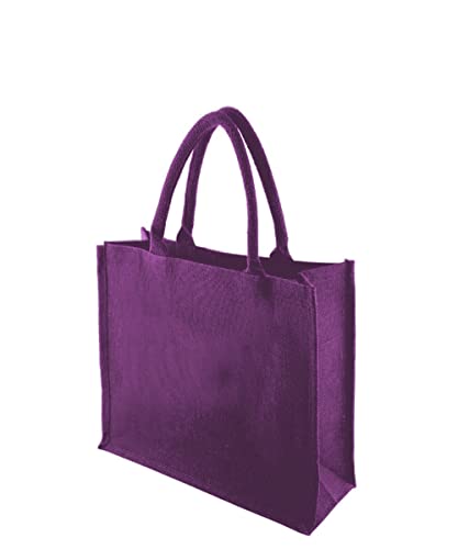Hyper Mart Classic Large Strong Jute Shopper Bag Natural 100% Hessian with Waterproof Lining (PURPLE)