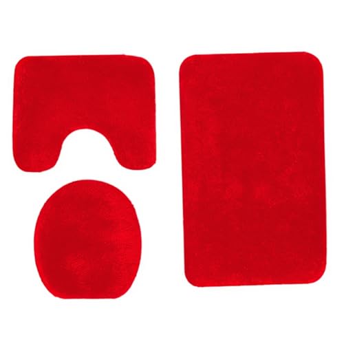 Alfombrilla de baño absorbente de 3 piezas con base en U y funda de inodoro protectora roja 4