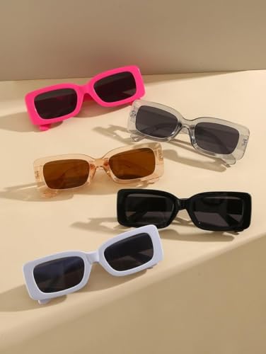 5 Pairs Unisex Retro rectangle Fashion Sunglasses, Classic Decoration, Suitable For Outdoor Travel, Beach Vacation And UV Protection. Cute trendy sungalsses for men and women. Sunglasses dupes.3