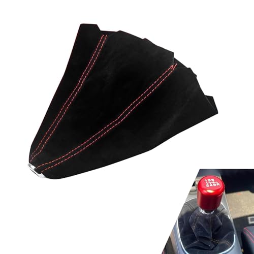 WZP Car Shift Boot Cover, Suede Leather Car Gear Cover, Trimmable Gear Shifter Boot Sleeve Protector, Universal Car Interior Accessories for Manual Auto Shifter Vehicles (Black & Red Line)