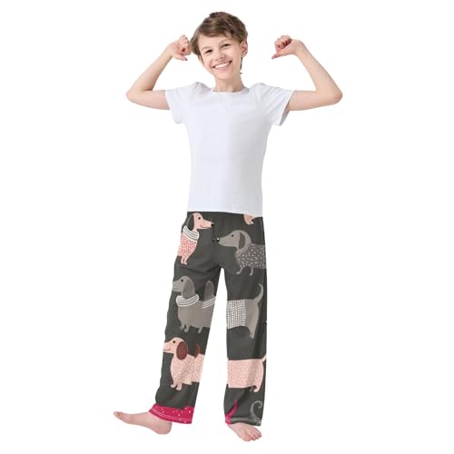ZZXXB Lovely Dachshund Dogs Boys Long Pants Soft Trousers Elastic Waist Kids Lounge Bottoms with Pockets S-XL3
