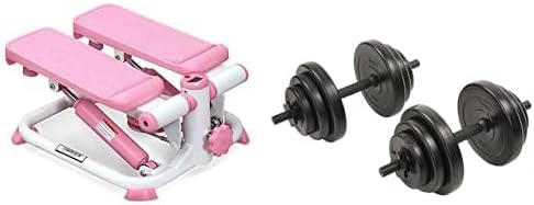 Sunny Health & Fitness Exercise Stepping Machine, Portable Mini Stair Stepper for Home or Office Workouts + Exercise Vinyl 18 KG Dumbbell Set Hand Weights for Strength Training - NO.087
