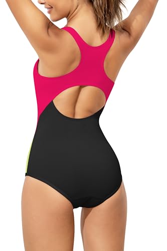 Image of Beautikini Period Swimwear One Piece Leakproof Menstrual Swimsuit Racerback Color Block Bathing Suit for Teen Girls Women