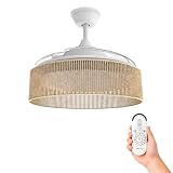 Mellerware - Ventilador de Techo con Luz y Lámpara Brizy Bright Rattan Sand | 3 Aspas 106 de Diámetro| 40 W | 6 Velocidades Ultra Silencioso | Función Verano-Invierno | Temporizador | LED