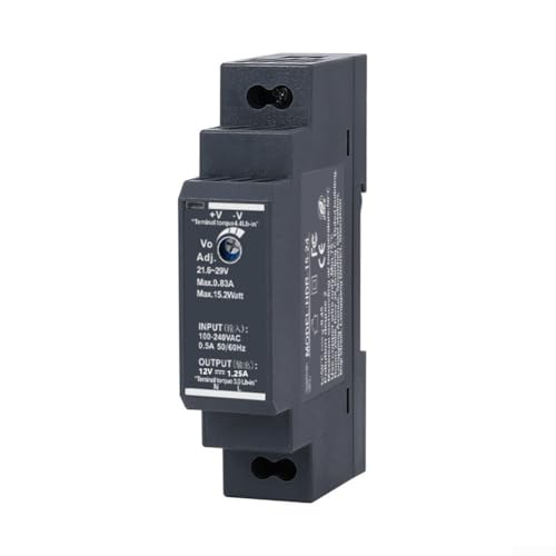 DIN Rail Mount 12V 15W Switching Power Supply HDR-15-12 Regulated DC Output 10.8-13.8V for PLC and Sensors