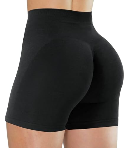 Unthewe Workout Butt Lifting Shorts for Women High Waisted Seamless Gym Yoga Booty Shorts(U526-Scrunch Black-M)