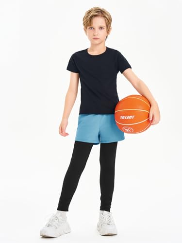 Haloumoning Boys Athletic 2 in 1 Shorts with Leggings Kids Workout Basketball Compression Pants with Zipper Pockets4