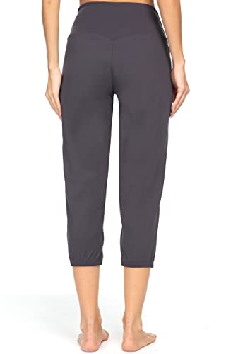 Kcutteyg Womens Joggers With Pockets High Waisted, Lightweight Quick Dry Athletic Workout Soft Pants For Gym, Yoga, Running (Capri Dark Grey, Medium) #TOP2