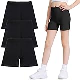 Domueay Mädchen Kurze Leggings Radlerhose 3er Pack Baumwolle Sommer Shorts Kinder Unter Kleid Hose Sporthose Turnhose Sommerhose Sport Tanz Activewear Hosen GR. 164-170, Schwarz
